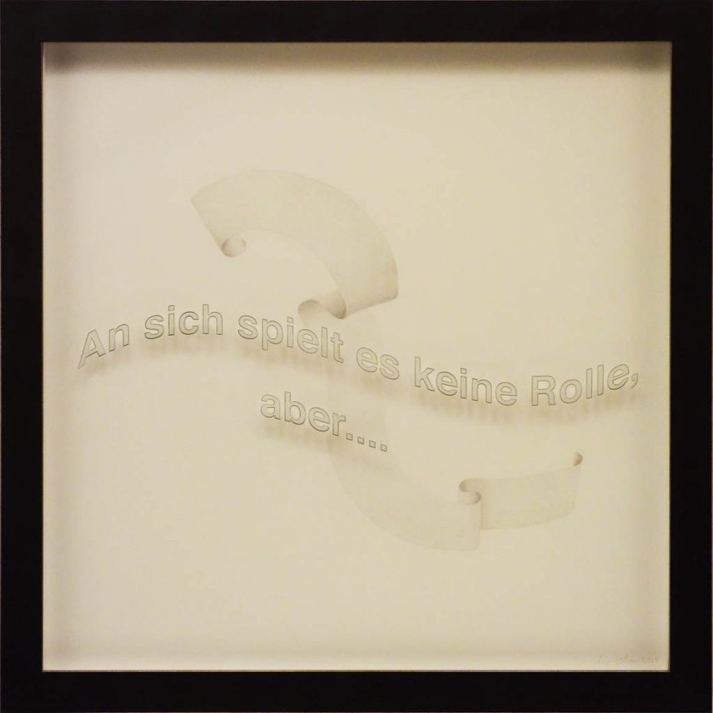 Ken Aptekar, An sich spielt, 2015, 60cm x 60cm, silverpoint on clay-coated paper (“Not that it matters, but….”)